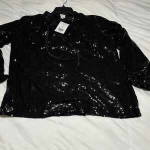 Crown & Ivy Black Sequin Blouse